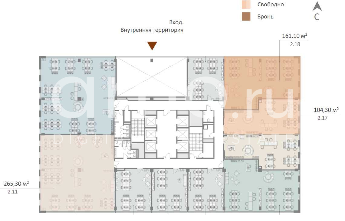 Планировка офиса 161.1 м², 2 этаж, Бизнес-парк «Останкино»