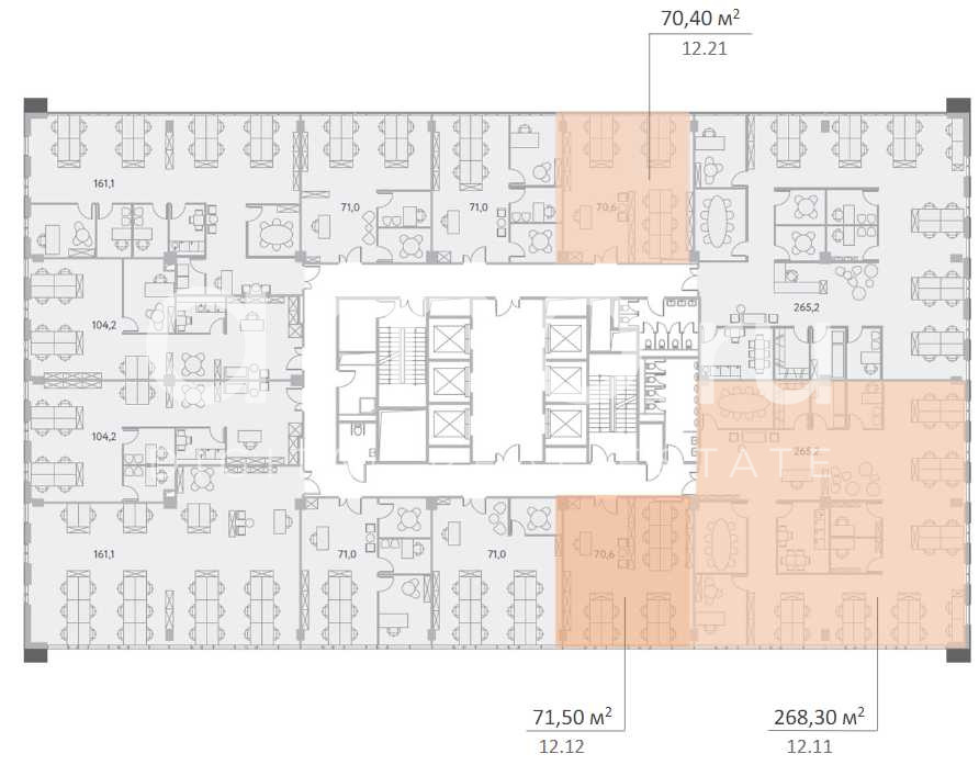 Планировка офиса 71.4-411.2 м², 12 этаж, Бизнес-парк «Останкино»