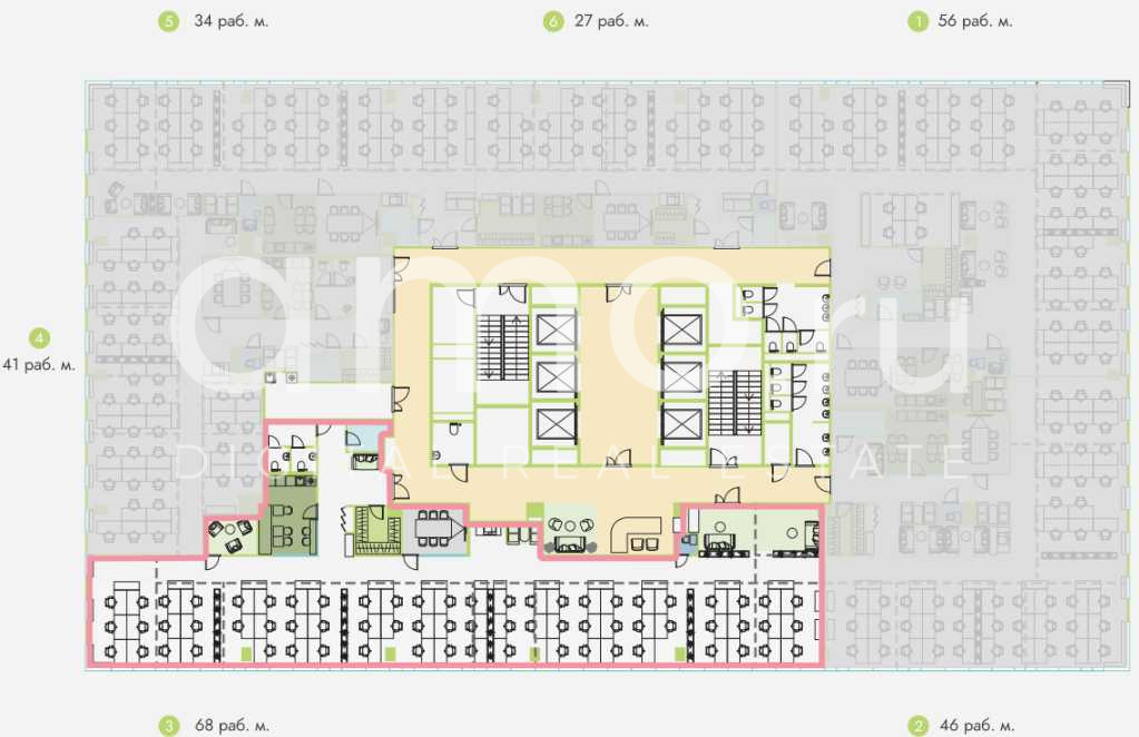 Планировка офиса 800 м², 5 этаж, Бизнес-парк «Останкино»