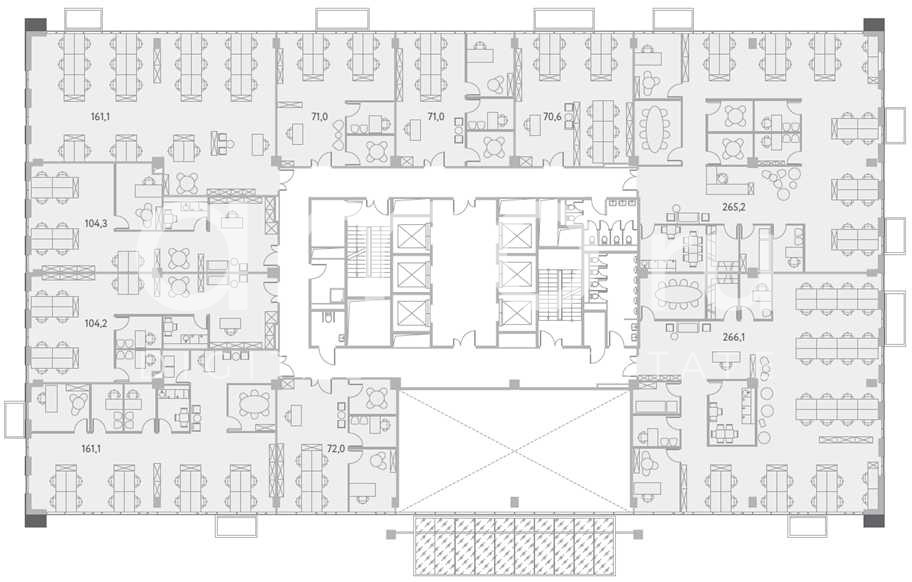 Планировка офиса 1346 м², 2 этаж, Бизнес-парк «Останкино»